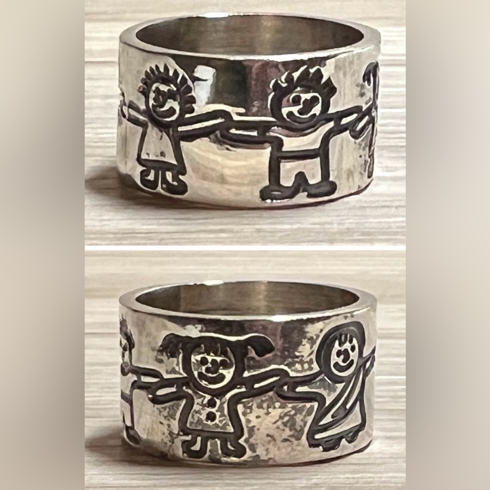 Vintage Designer EFS Handmade Sterling Silver Storyteller Band Ring, Size 7